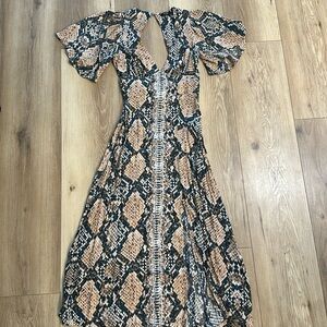 AFRM peach, blue and white snakeskin maxi dress